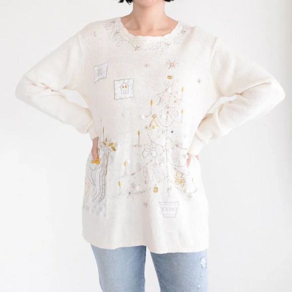 Vintage Holiday Editions Cream with Holiday Design Crewneck Sweater - Picture 2 of 14